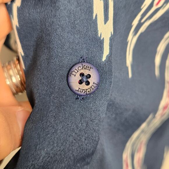 TUCKER Navy and Red Geometric Aztec Pattern Dress Long Sleeve Button Front Sz S - Picture 6 of 14